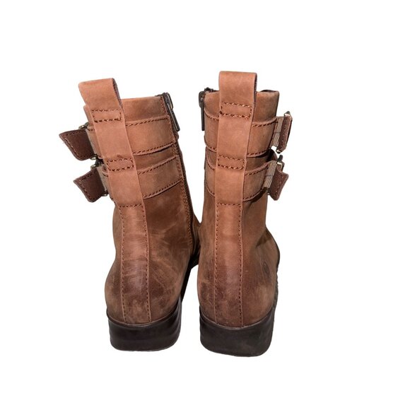 BORN Camryn Genuine Leather Brown Double Buckle Strap Lace-Up Cognac Boots 8.5 - Picture 7 of 15